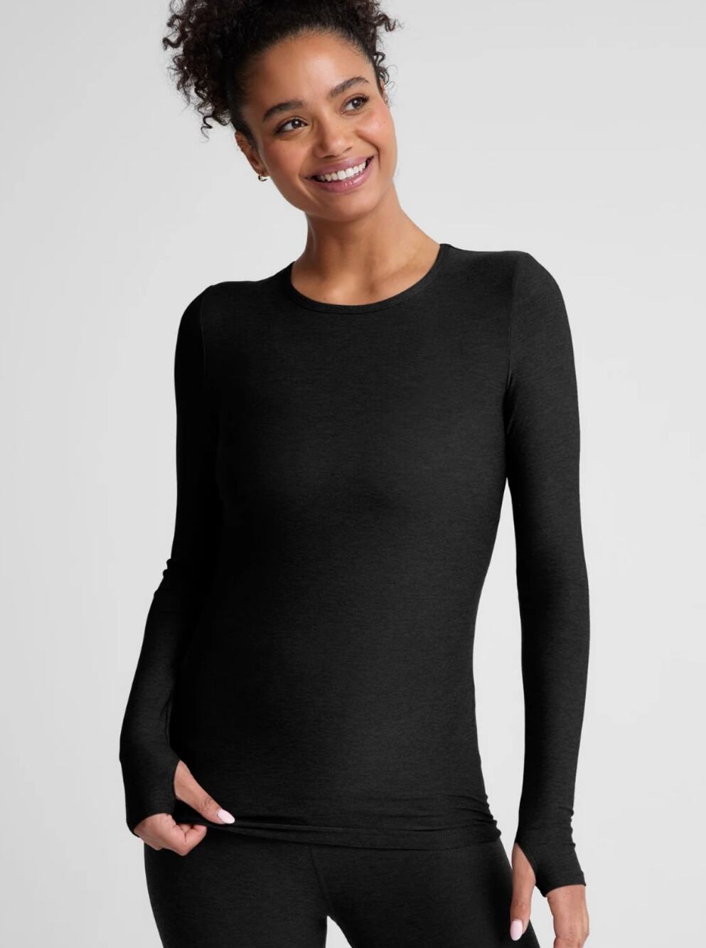 Beyond Yoga Featherweight Classic Crew Pullover Dark Charcoal Heather Size Small